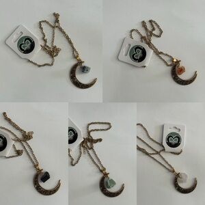 Gold Crescent Moon Necklace with Raw Gemstones (Sold Separately)
